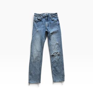 Zara Ripped Busted Knee Jeans Women’s 2 Cuffed Light Wash Cropped Denim